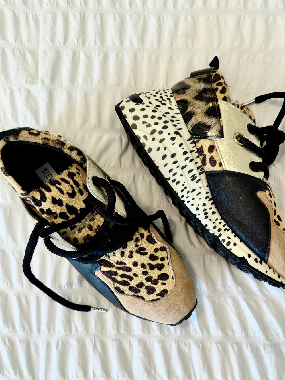 Steve Madden Leopard Mixed-Media Sneakers - Black & Tan SZ 7